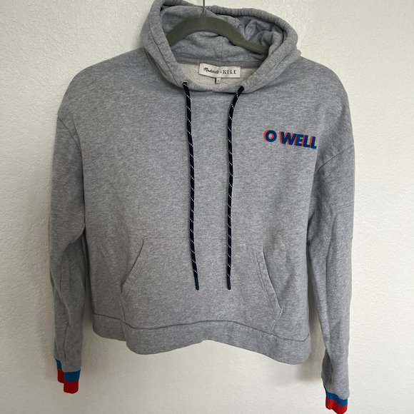 Madewell x Kule O Well Graphic Cropped Hoodie Sweatshirt Gray Size M - Picture 1 of 4